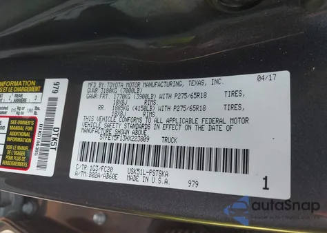 2017 Toyota Tundra Crewmax Sr5 z USA, uszkodzony, nr VIN 5TFEY5F13HX223809